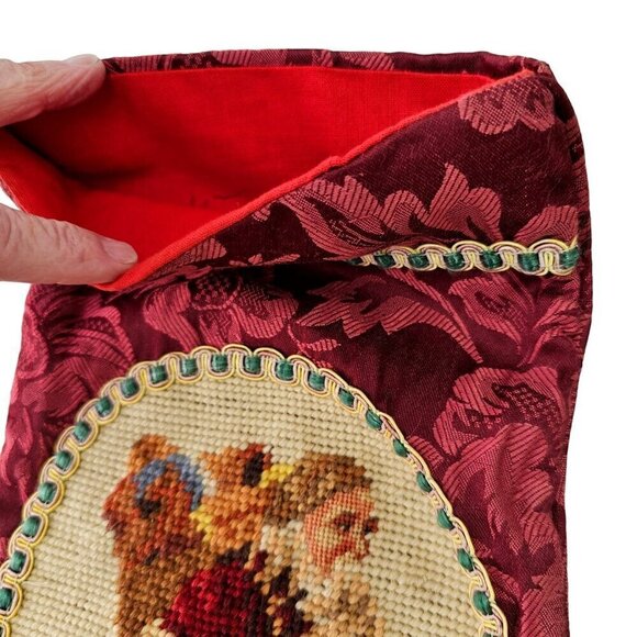 Vintage Hand Embroider Christmas Stocking Wool St Nicholas Needlepoint on Cotton - Picture 4 of 8